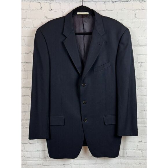 JOSEPH ABBOUD black with blue undertone 100% wool mens suit jacket blazer 42L - Picture 1 of 14